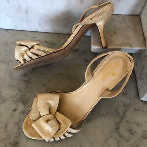 KATE SPADE Maribeth Gold Metallic Bow Slingback Kitten Heels Size 6 1/2 B